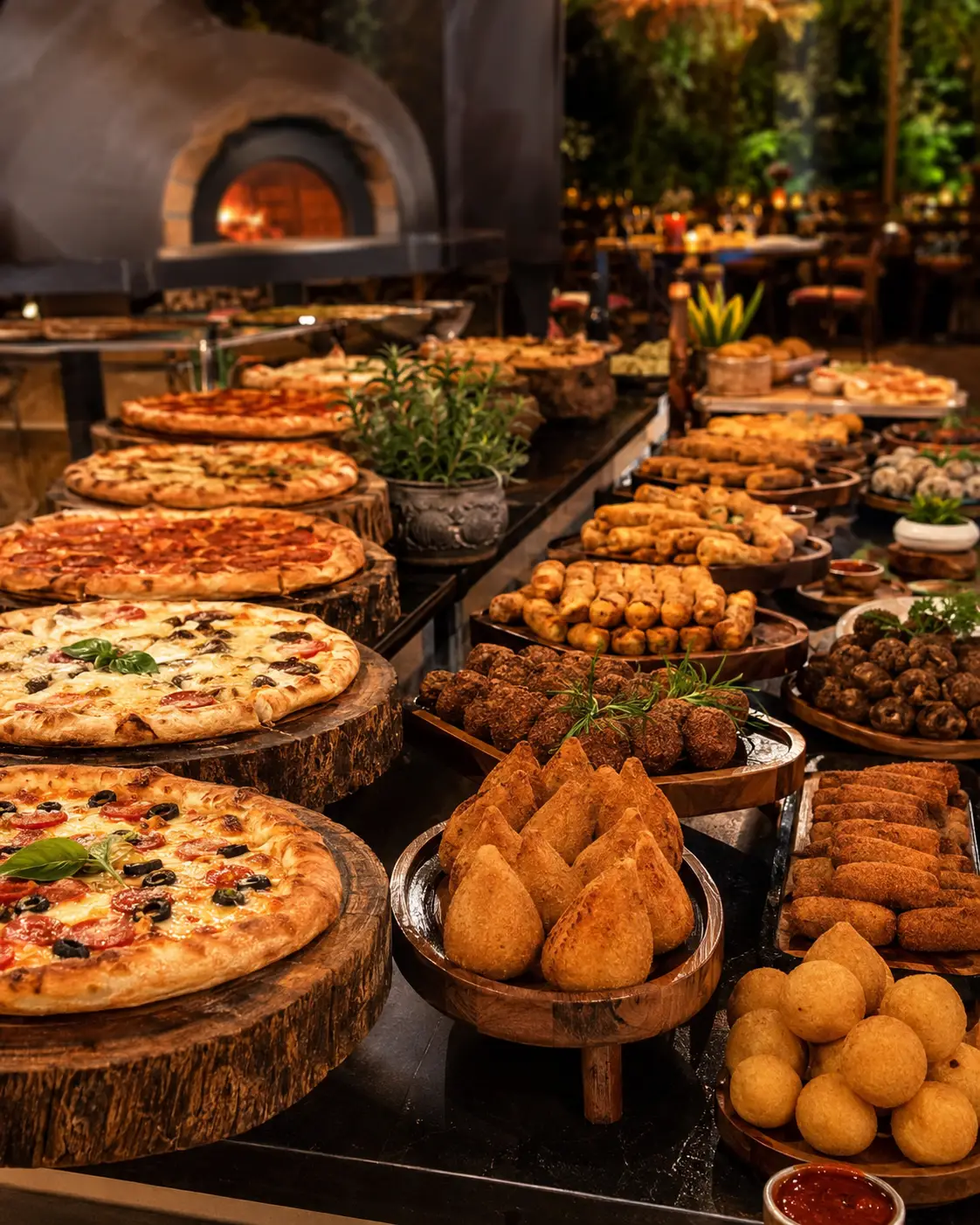 Buffet de pizzas e salgados para eventos